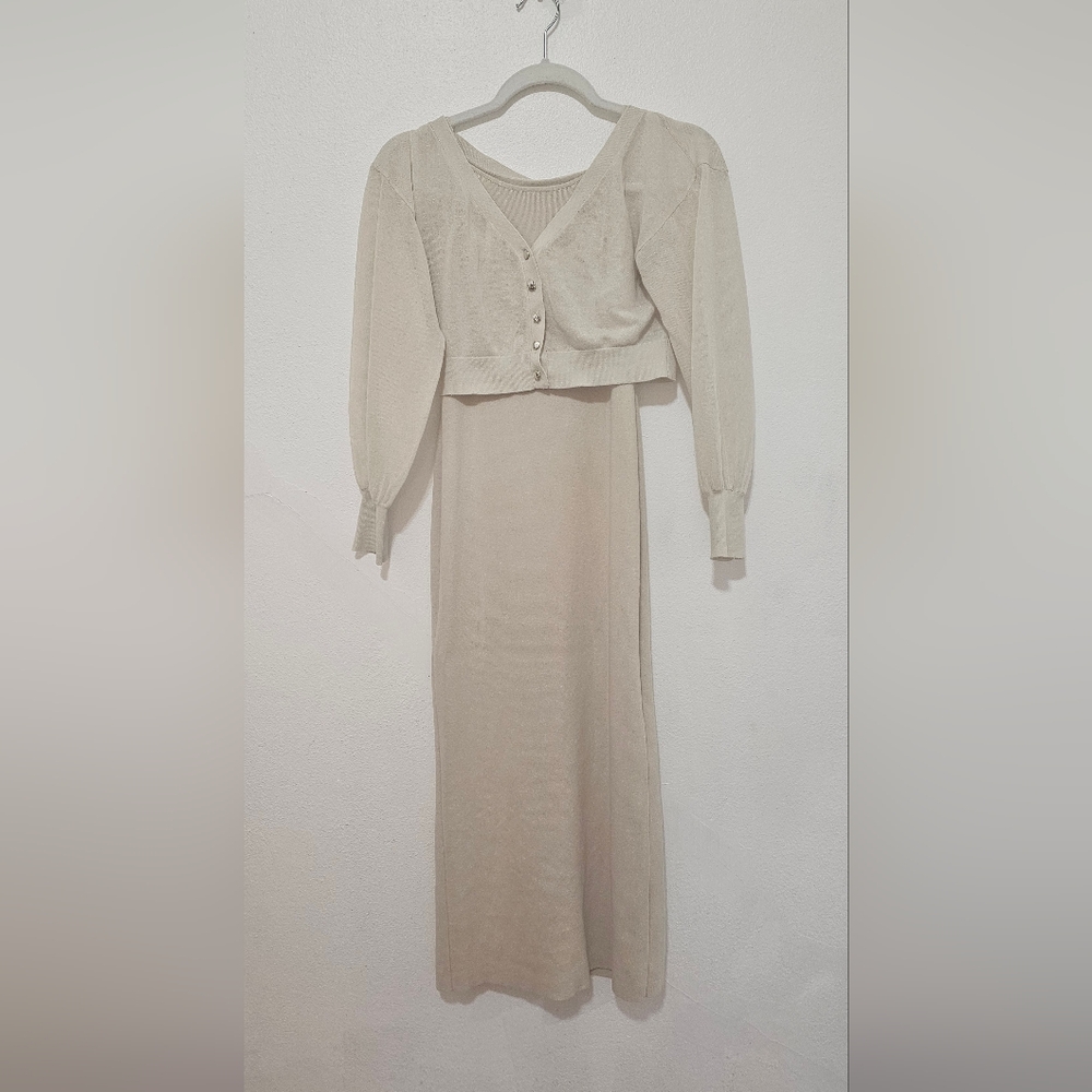 ReSexxy Cream Maxi Two set Dress with cardigan - Picture 2 of 6